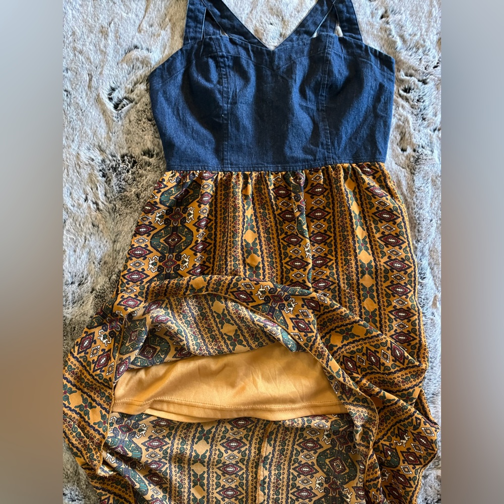 Blue denim top print bottom high-low dress by Event, juniors medium small EUC - Picture 12 of 16